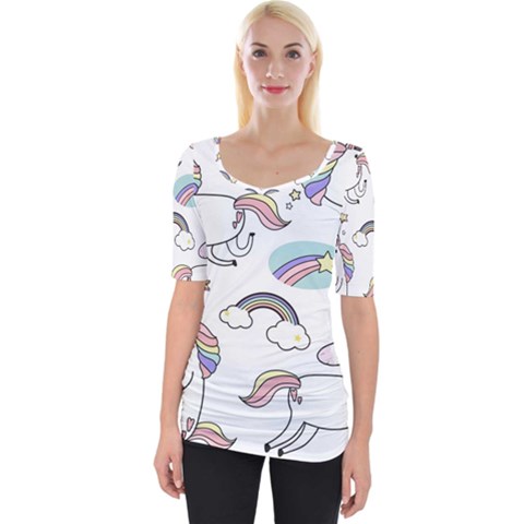 Cute Unicorns With Magical Elements Vector Wide Neckline Tee by Sobalvarro