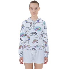 Cute Unicorns With Magical Elements Vector Women s Tie Up Sweat by Sobalvarro