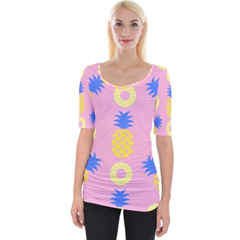 Pop Art Pineapple Seamless Pattern Vector Wide Neckline Tee by Sobalvarro