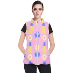 Pop Art Pineapple Seamless Pattern Vector Women s Puffer Vest by Sobalvarro