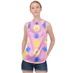 Pop Art Pineapple Seamless Pattern Vector High Neck Satin Top by Sobalvarro