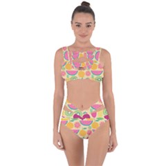 Seamless Pattern With Fruit Vector Illustrations Gift Wrap Design Bandaged Up Bikini Set 