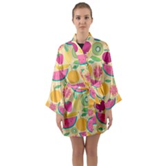 Seamless Pattern With Fruit Vector Illustrations Gift Wrap Design Long Sleeve Satin Kimono by Vaneshart