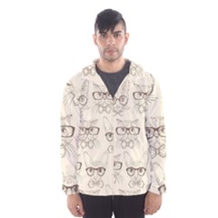 Seamless Pattern Hand Drawn Cats With Hipster Accessories Men s Hooded Windbreaker