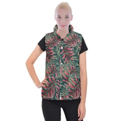 Trending Abstract Seamless Pattern With Colorful Tropical Leaves Plants Green Women s Button Up Vest by Vaneshart