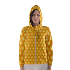 Abstract Honeycomb Background With Realistic Transparent Honey Drop Women s Hooded Windbreaker