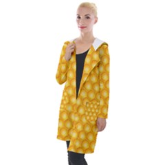 Abstract Honeycomb Background With Realistic Transparent Honey Drop Hooded Pocket Cardigan