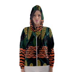 Abstract Seamless Pattern With Tropical Leaves Women s Hooded Windbreaker