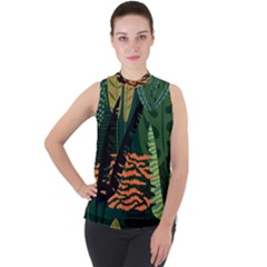Abstract Seamless Pattern With Tropical Leaves Mock Neck Chiffon Sleeveless Top by Vaneshart