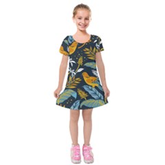 Birds Nature Design Kids  Short Sleeve Velvet Dress by Vaneshart