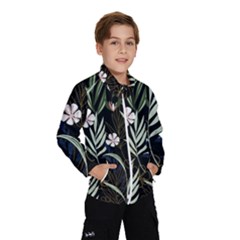 Trending Abstract Seamless Pattern With Colorful Tropical Leaves Plants Black Background Kids  Windbreaker