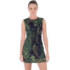 Military Background Grunge Style Lace Up Front Bodycon Dress by Vaneshart