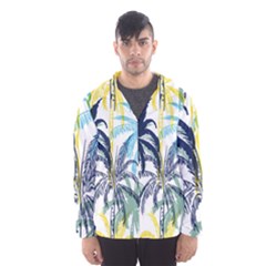 Colorful Summer Palm Trees White Forest Background Men s Hooded Windbreaker