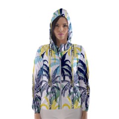 Colorful Summer Palm Trees White Forest Background Women s Hooded Windbreaker