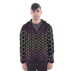 Dark Hexagon With Light Fire Background Men s Hooded Windbreaker by Vaneshart