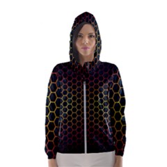 Dark Hexagon With Light Fire Background Women s Hooded Windbreaker