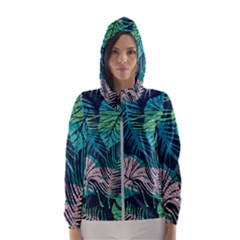 Seamless Abstract Pattern With Tropical Plants Women s Hooded Windbreaker