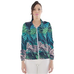 Seamless Abstract Pattern With Tropical Plants Women s Windbreaker