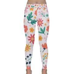 Flat Colorful Flowers Leaves Background Classic Yoga Leggings