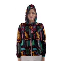 Vector Seamless Pattern With Leopards Women s Hooded Windbreaker by Vaneshart