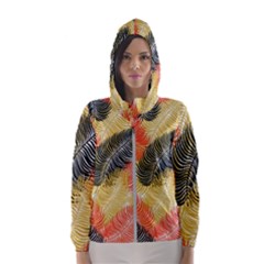 Tropical Seamless Pattern With Exotic Palm Leaves Women s Hooded Windbreaker