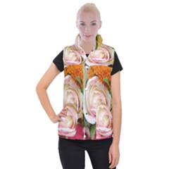 Floral Bouquet Orange Pink Rose Women s Button Up Vest by yoursparklingshop