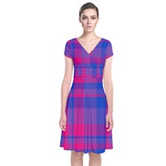 Bisexual Plaid Short Sleeve Front Wrap Dress by NanaLeonti