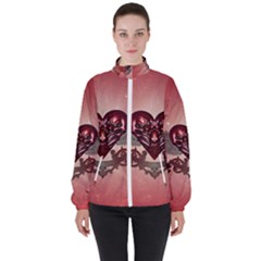 Awesome Heart With Skulls And Wings Women s High Neck Windbreaker by FantasyWorld7