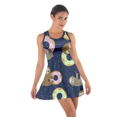Cute Sloth With Sweet Doughnuts Cotton Racerback Dress by Sobalvarro