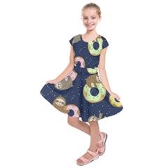 Cute Sloth With Sweet Doughnuts Kids  Short Sleeve Dress by Sobalvarro