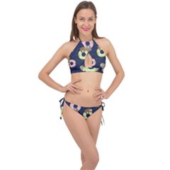 Cute Sloth With Sweet Doughnuts Cross Front Halter Bikini Set by Sobalvarro