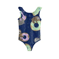 Cute Sloth With Sweet Doughnuts Kids  Frill Swimsuit by Sobalvarro