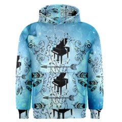 Piano With Feathers, Clef And Key Notes Men s Pullover Hoodie by FantasyWorld7