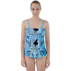 Piano With Feathers, Clef And Key Notes Twist Front Tankini Set