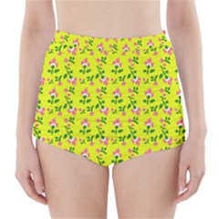 Carnation Pattern Yellow High-waisted Bikini Bottoms by snowwhitegirl