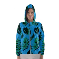 Tropical Leaves Nature Women s Hooded Windbreaker