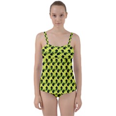 Black Rose Yellow Twist Front Tankini Set