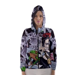 Frida Kahlo Brick Wall Graffiti Urban Art With Grunge Eye And Frog  Women s Hooded Windbreaker by snek