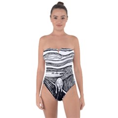 The Scream Edvard Munch 1893 Original Lithography Black And White Engraving Tie Back One Piece Swimsuit by snek