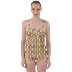 Yellow  White  Abstract Pattern Twist Front Tankini Set by BrightVibesDesign