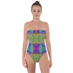 Bright  Circle Abstract Black Yellow Purple Green Blue Tie Back One Piece Swimsuit by BrightVibesDesign