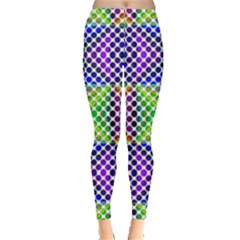 Colorful Circle Abstract White Purple Green Blue Leggings  by BrightVibesDesign