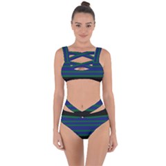 Black Stripes Green Olive Blue Bandaged Up Bikini Set  by BrightVibesDesign