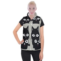 Cat Pet Cute Black Animal Women s Button Up Vest by HermanTelo