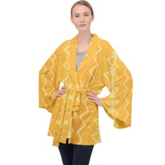 Pattern Yellow Long Sleeve Velvet Kimono  by HermanTelo