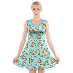 Tasty Pizza V-neck Sleeveless Dress by trulycreative