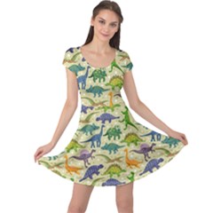 Cute Dinosaurs Beige Cap Sleeve Dress