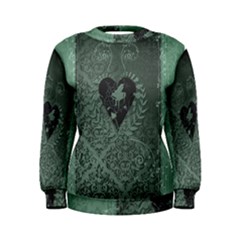 Elegant Heart With Piano And Clef On Damask Background Women s Sweatshirt by FantasyWorld7