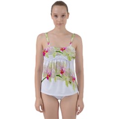 Phalenopsis Orchid White Lilac Watercolor Aquarel Twist Front Tankini Set