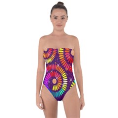 Abstract Background Spiral Colorful Tie Back One Piece Swimsuit by HermanTelo